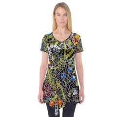 Mosaic Background Pattern Texture Short Sleeve Tunic 