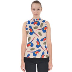 Bird Animals Parrot Pattern Mock Neck Shell Top