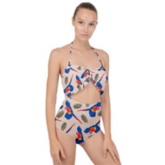 Bird Animals Parrot Pattern Scallop Top Cut Out Swimsuit