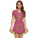 Floral Art Design Pattern V-Neck High Waist Chiffon Mini Dress View1