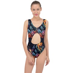 Flowers Flame Abstract Floral Center Cut Out Swimsuit