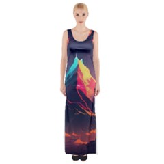 Mountain Sky Color Colorful Night Thigh Split Maxi Dress by Ravend