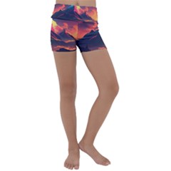 Mountain Sky Color Colorful Night Kids  Lightweight Velour Yoga Shorts by Ravend