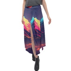 Mountain Sky Color Colorful Night Velour Split Maxi Skirt by Ravend
