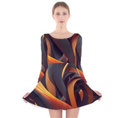 Swirls Abstract Watercolor Colorful Long Sleeve Velvet Skater Dress