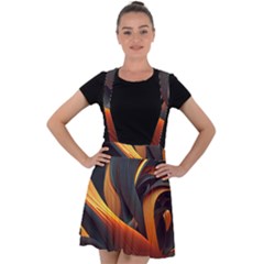 Swirls Abstract Watercolor Colorful Velvet Suspender Skater Skirt