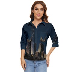 Skyline Brisbane Sunset Downtown Women s Quarter Sleeve Pocket Shirt