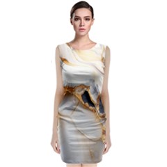 Marble Stone Abstract Gold White Sleeveless Velvet Midi Dress