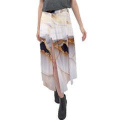 Marble Stone Abstract Gold White Velour Split Maxi Skirt by Ravend