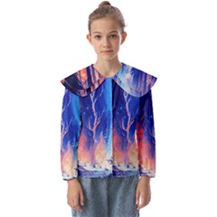 Winter Snow Mountain Fire Flame Kids  Peter Pan Collar Blouse by Ravend