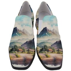 Countryside Trees Grass Mountain Women Slip On Heel Loafers by Ravend