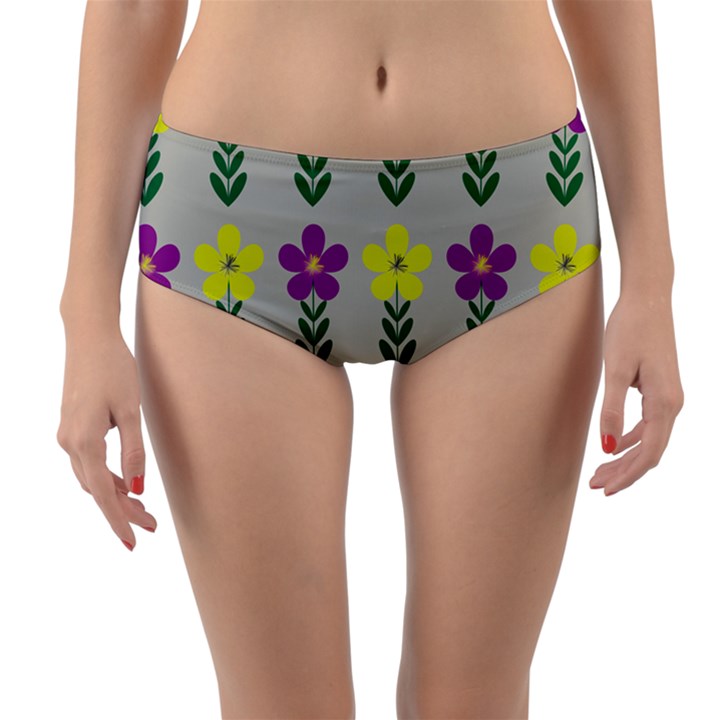 Pattern Flowers Art Creativity Reversible Mid-Waist Bikini Bottoms