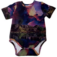 Lake Galaxy Stars Science Fiction Baby Short Sleeve Bodysuit by Uceng