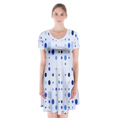 Blue Circle Pattern Short Sleeve V-neck Flare Dress by artworkshop