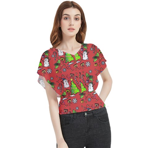 Santa Snowman Gift Holiday Butterfly Chiffon Blouse by Uceng