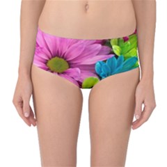 Flowers Wallpaper Mid-waist Bikini Bottoms by artworkshop