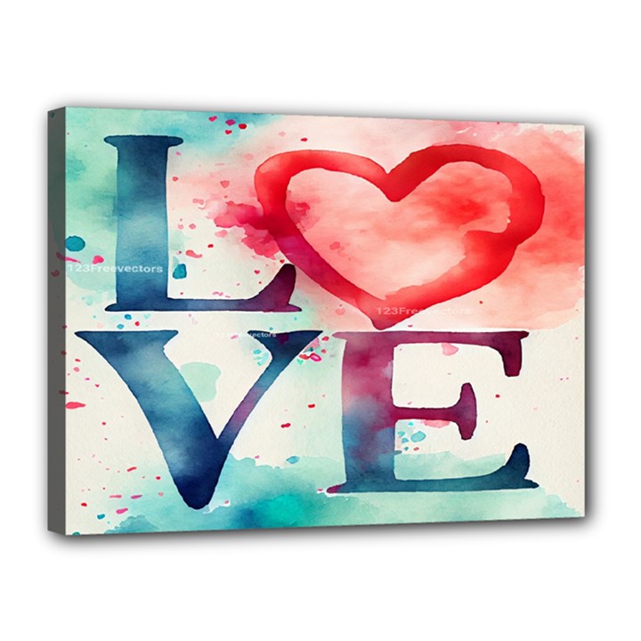 Valentines Day Heart Watercolor Background Canvas 16  x 12  (Stretched)