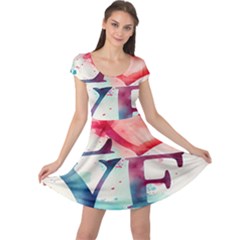 Valentines Day Heart Watercolor Background Cap Sleeve Dress by artworkshop