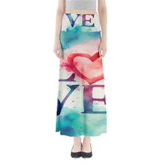 Valentines Day Heart Watercolor Background Full Length Maxi Skirt by artworkshop