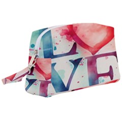 Valentines Day Heart Watercolor Background Wristlet Pouch Bag (large) by artworkshop