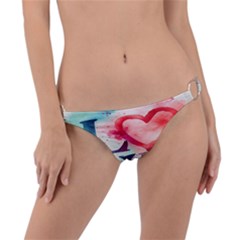Valentines Day Heart Watercolor Background Ring Detail Bikini Bottoms by artworkshop