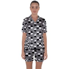 Geometric Pattern Line Form Texture Structure Satin Short Sleeve Pajamas Set