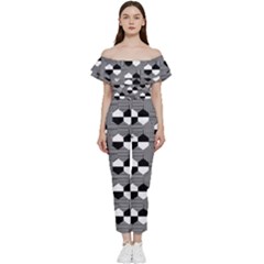 Geometric Pattern Line Form Texture Structure Off Shoulder Ruffle Top Jumpsuit by Ravend