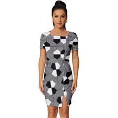 Geometric Pattern Line Form Texture Structure Fitted Knot Split End Bodycon Dress by Ravend