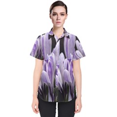 Crocus Flowers Purple Flowers Spring Nature Women s Short Sleeve Shirt