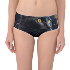 Ai Generated Cat Moon Feline Cute Mid-waist Bikini Bottoms by Ravend