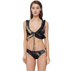 Ai Generated Cat Moon Feline Cute Low Cut Ruffle Edge Bikini Set by Ravend