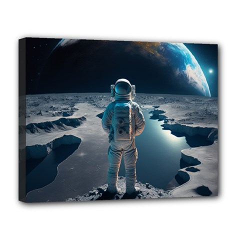 Ai Generated Space Astronaut Universe Moon Earth Canvas 14  X 11  (stretched)