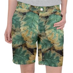 Colored Close Up Plants Leaves Pattern Pocket Shorts by dflcprintsclothing