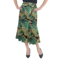 Colored Close Up Plants Leaves Pattern Midi Mermaid Skirt by dflcprintsclothing