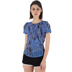 Blue Abstract Texture Print Back Cut Out Sport Tee by dflcprintsclothing