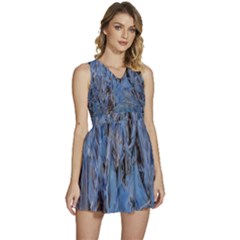Blue Abstract Texture Print Sleeveless High Waist Mini Dress by dflcprintsclothing