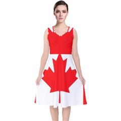 Canada Flag Canadian Flag View V-neck Midi Sleeveless Dress 