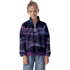 Abstract Wave Digital Design Space Energy Fractal Kids  Half Zip Hoodie by Ravend