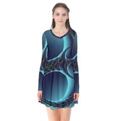 Fractal Abstract Art Artwork Design Wallpaper Long Sleeve V-neck Flare Dress