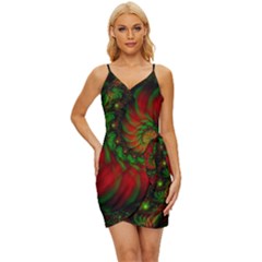 Fractal Green Red Spiral Happiness Vortex Spin Wrap Tie Front Dress