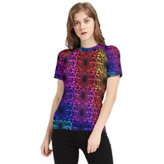 Rainbow Grid Form Abstract Background Graphic Women s Short Sleeve Rash Guard