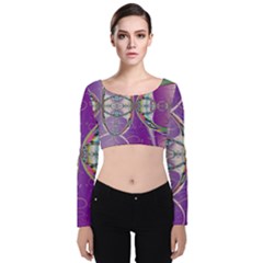 Abstract Colorful Art Pattern Design Fractal Velvet Long Sleeve Crop Top