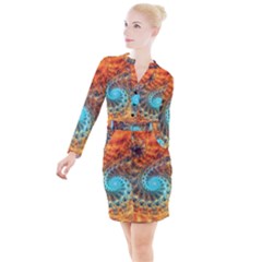 Fractal Math Abstract Mysterious Mystery Vortex Button Long Sleeve Dress by Ravend