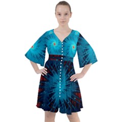 Spiral Stars Fractal Cosmos Explosion Big Bang Boho Button Up Dress