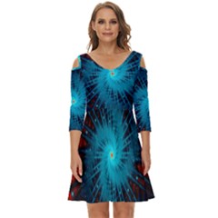 Spiral Stars Fractal Cosmos Explosion Big Bang Shoulder Cut Out Zip Up Dress by Ravend