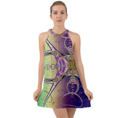 Fractal Abstract Digital Art Art Colorful Halter Tie Back Chiffon Dress