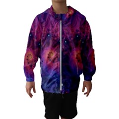 Fractal Fractals Spiral Vortex Blue Dark Art Kids  Hooded Windbreaker by Ravend