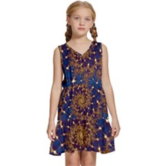 Fractal Spiral Art Pattern Blue Design Kids  Sleeveless Tiered Mini Dress
