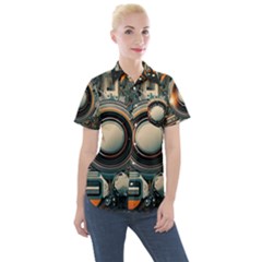 Illustrations Technology Robot Internet Processor Women s Short Sleeve Pocket Shirt