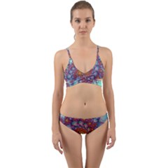 Fractals Abstract Art Cyan Spiral Vortex Pattern Wrap Around Bikini Set